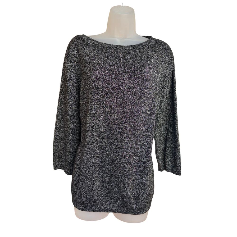 Liz Claiborne black sparkled knit boatneck tunic sweater top sz XL